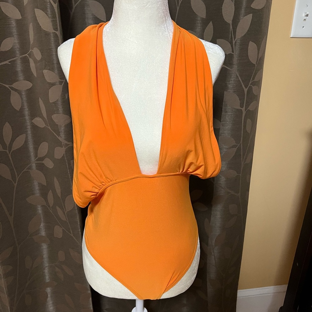 Vibrant Orange Plunge Neck Bodysuit